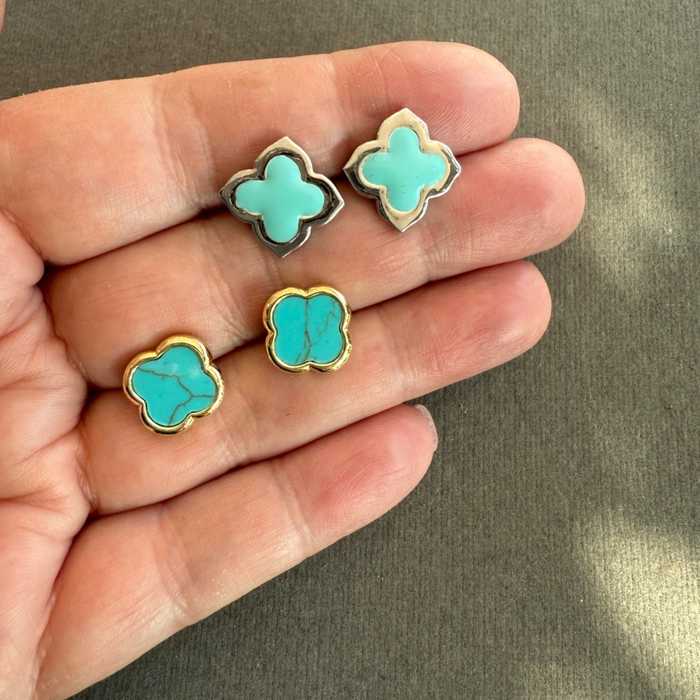 Two pairs  Turquoise Clover Stud Earrings